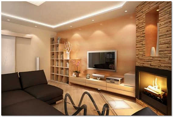 Интерьер гостиной комнаты с камином фото